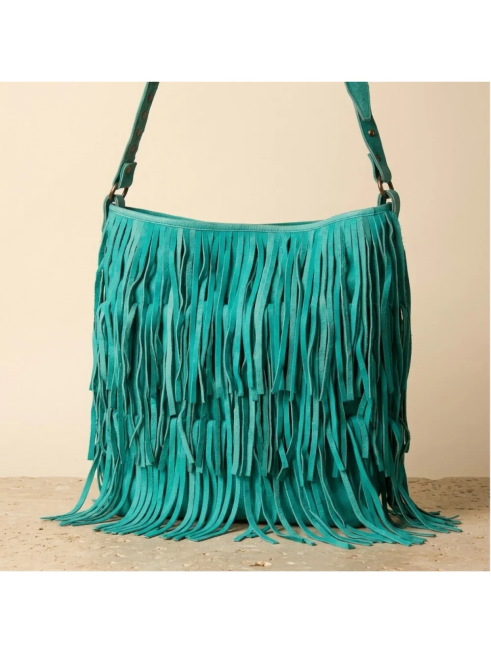 American Darling Shimmy Shimmy Bang Bang Turquoise Fringe Statement Crossbody
